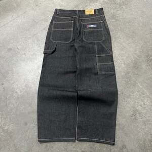 Y2K Brooklyn Xpress Raw Denim Carpenter Jeans 36 Baggy Wide Leg Workwear